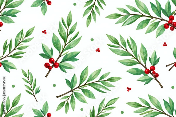 Fototapeta seamless christmas pattern featuring spruce branches watercolor style horizontal design decorative