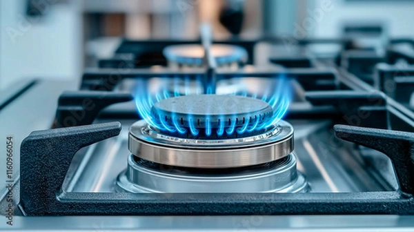 Obraz Lit Gas Stovetop Burner with Blue Flame
