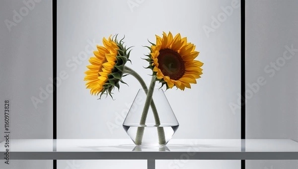 Fototapeta  Two Yellow Flowers in a Vase of Simple and Original Shape