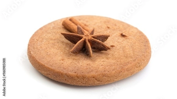 Fototapeta Christmas cinnamon cookie placed alone on clean white background. Delicious holiday treat with warm cinnamon flavor, perfect for festive season celebration. Ideal for baking enthusiasts to showcase 