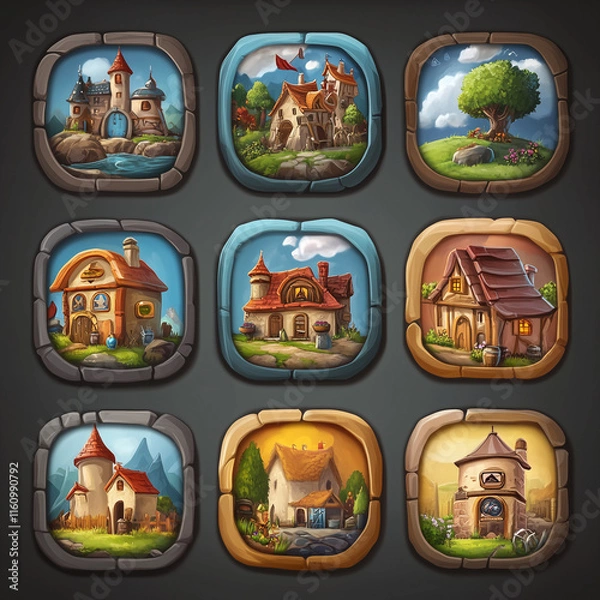 Obraz 2D abstract gaming background illustration Casual game background environment for adventure or combat mobile game. cartoon style in game art background environment.