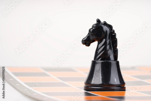 Obraz Black knight chess with close up view