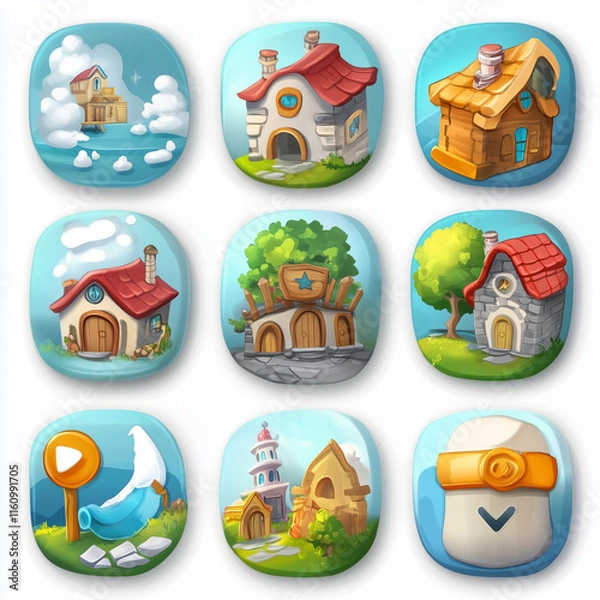 Obraz 2D abstract gaming background illustration Casual game background environment for adventure or combat mobile game. cartoon style in game art background environment.