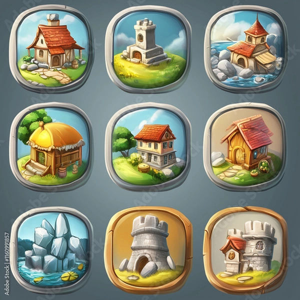 Obraz 2D abstract gaming background illustration Casual game background environment for adventure or combat mobile game. cartoon style in game art background environment.