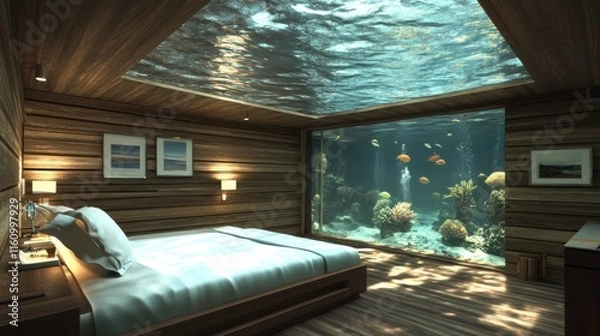 Fototapeta A floating eco-hotel with underwater rooms and marine conservation features