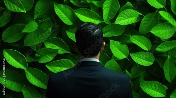 Fototapeta CEO strategizing with a dynamic interface integrating sustainability data, representing adaptability in leadership