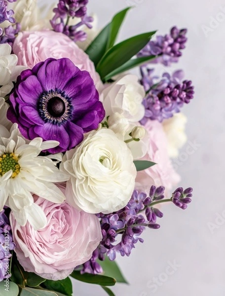 Fototapeta Elegant Floral Arrangement with Purple and White Blooms on Display