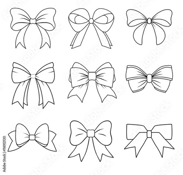 Obraz Set of graphical decorative bows. Vector icon collection