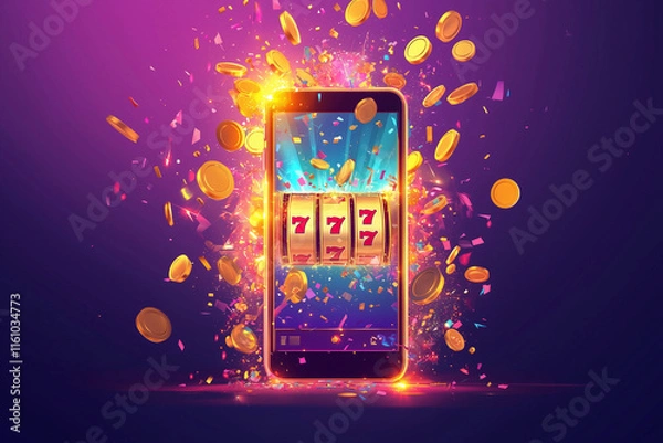 Fototapeta Exploding slot machine on smartphone