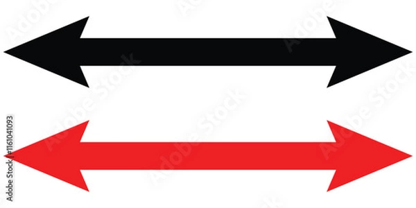 Fototapeta Horizontal dual sided long straight arrow signs. Black and red double arrow icon isolated on white background. Vector graphic illustration. EPS 10 