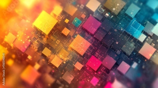 Fototapeta blocks merge into radiant abstract color patterns., Generative AI