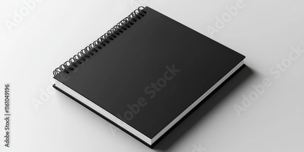 Fototapeta Realistic spiral bound notepad mockup template featuring a sleek black paper cover, showcased against a light grey background. This high resolution notepad mockup is perfect for presentations.