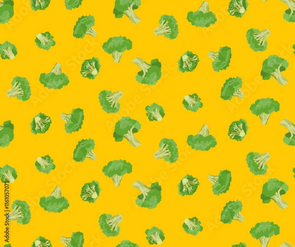 Obraz ブロッコリーと黄色の背景のシームレスパターン