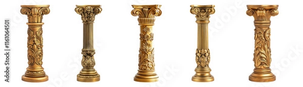 Fototapeta Set of golden decorative columns isolated on transparent or white background