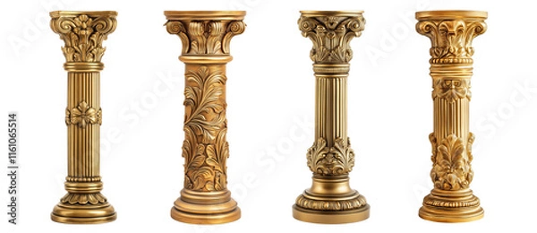 Fototapeta Set of golden decorative columns isolated on transparent or white background
