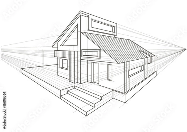Obraz Linear architectural sketch detached house