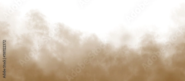 Fototapeta Brown dust sand soil smoke cloud particles isolated on a transparent white background. Sandstorm effect, smog, dust explosion rising, Smoke fog overlay effect. Blurred soil dust. PNG design elements 