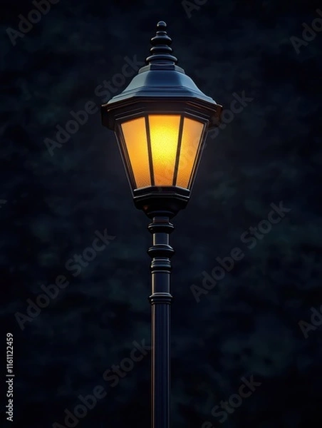 Fototapeta Cartoon style street lamp glowing warmly in a dark background setting