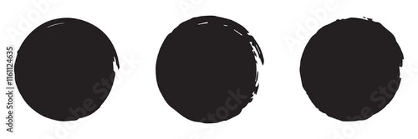 Fototapeta Set of grunge circle brush. Set of vector brush circles. Rough textured hand painted. Sponge stamp grungy ink blobs, splashes. Abstract watercolor illustration.