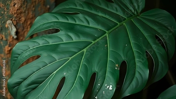 Fototapeta Ultra-High Magnification, Sage Green Tropical Jungle Leaf with Intricate Veins - Moody Natural Background