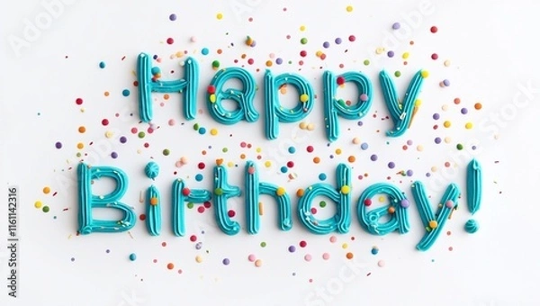 Fototapeta A colorful happy birthday illustration with confetti and fun design celebrates a new year.