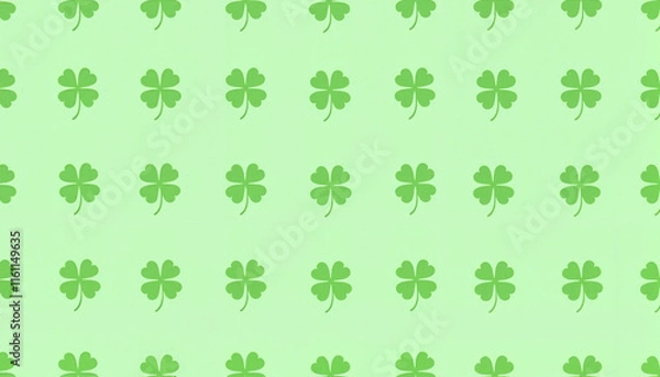 Fototapeta Pattern of green four-leaf clovers on a light green background