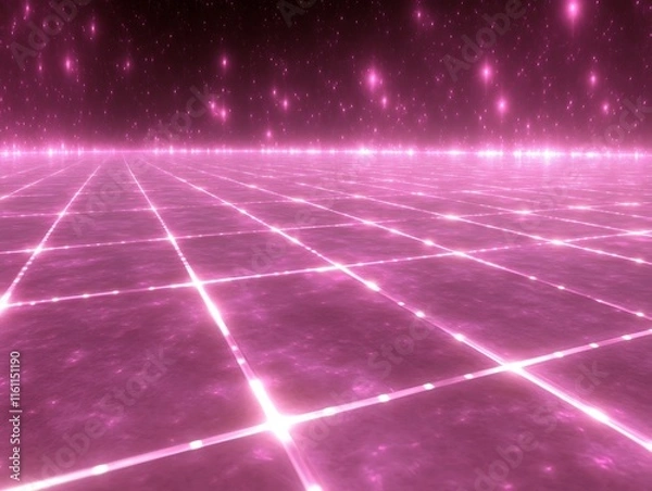 Fototapeta Pink Gridded Surface with Sparkling Celestial Lights