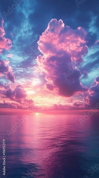 Obraz Serene Sunset over the Ocean Vibrant Pink and Purple Sky