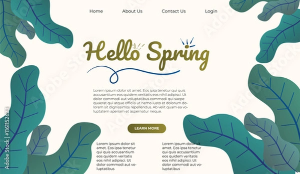 Fototapeta Hello Spring hand drawn illustration. Season lettering for greeting card, poster, banner, invitation, brochure, voucher discount. Spring background with colorful flower and leaf. Spring time.