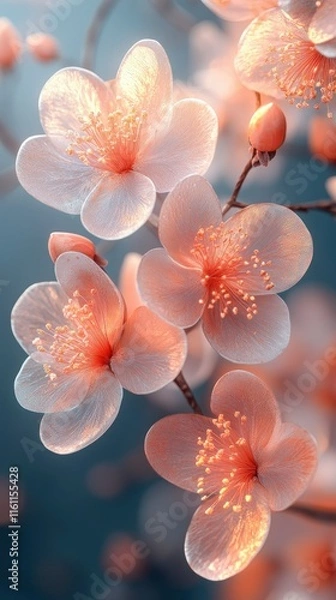 Obraz Delicate Peach Blossoms in Soft Light A Close-Up Floral Image