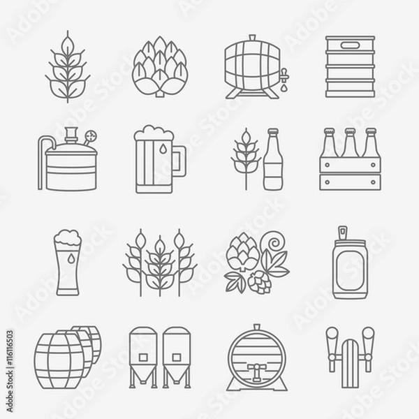 Obraz Beer and brewery line icons set