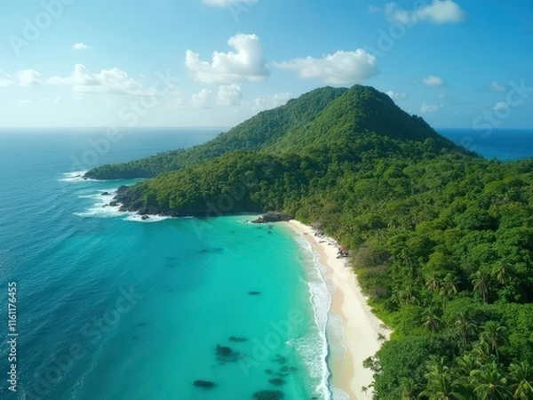 Fototapeta tropical beach with island on background
