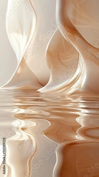 Fototapeta Abstract Beige and Brown Liquid Sculpture Reflection