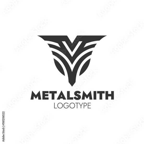 Fototapeta A modern and stylish logo for a metalsmith, featuring bold and clean typography with an abstract emblem
