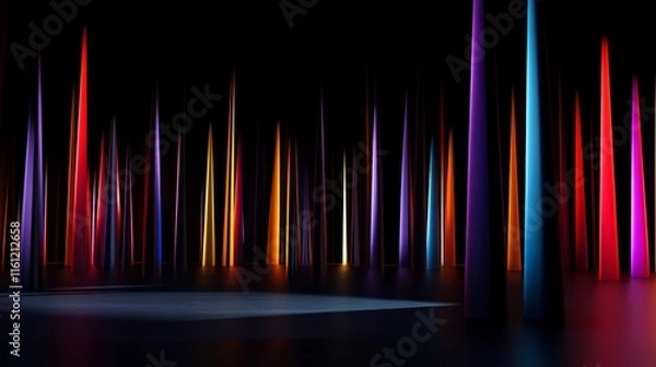 Fototapeta A futuristic cityscape illuminated by vibrant band lights symbolizing the digital transformation and 5G connectivity of smart cities.