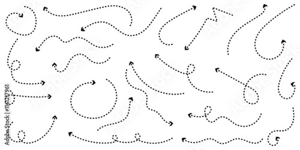 Fototapeta Curved dotted arrow. Zigzag arrow stripes design with dotted lines.