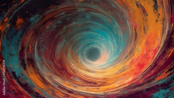 Fototapeta Psychedelic Retro-Futuristic Vortex, Swirling Abstract Art with Burnt Orange, Turquoise, and Golden Yellow Hues