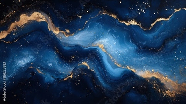 Obraz Abstract blue and gold cosmic wave pattern with stars