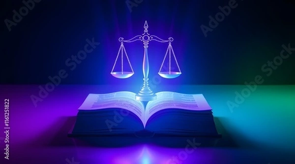 Obraz Glowing AI Code Book with Holographic Scales of Justice