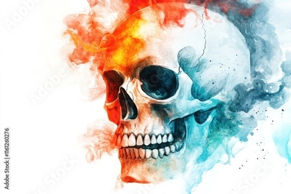 Fototapeta A detailed watercolor painting of a skull on a white background, perfect for use in various themes and designs