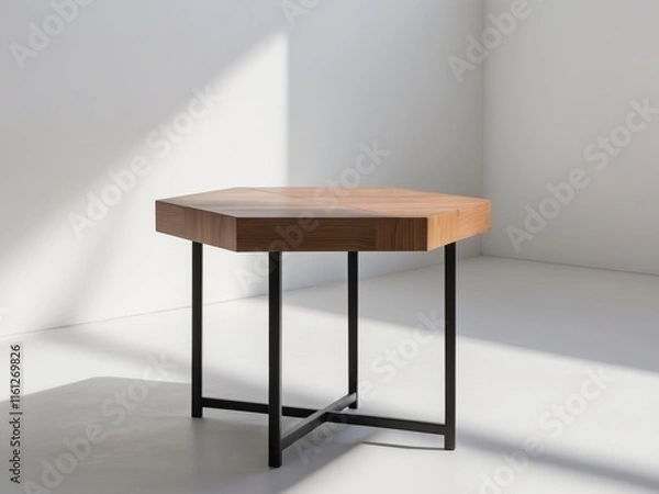 Fototapeta Hexagonal Wooden Top Side Table with Black Metal Legs