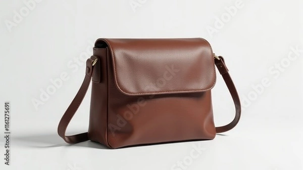 Fototapeta Elegant brown leather handbag with adjustable shoulder strap, perfect for fashion-forward individuals seeking style and functionality