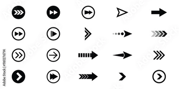 Obraz Swipe right arrow icon set, Different cursor arrow direction symbols, Arrows set, Arrow icon, Arrow black colored.