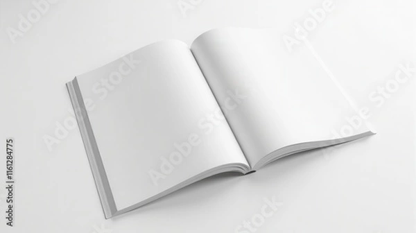Fototapeta Open blank book on a white background, showcasing empty pages ready for text or illustrations
