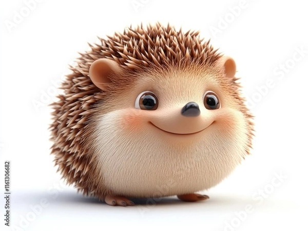 Fototapeta Adorable 3D cartoon hedgehog illustration, isolated on a white background, perfect for kids' designs, educational materials, or playful themes.