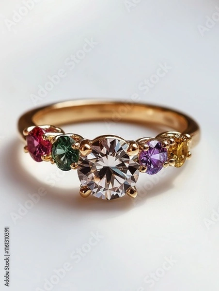 Obraz gold ring with multicolored gemstones