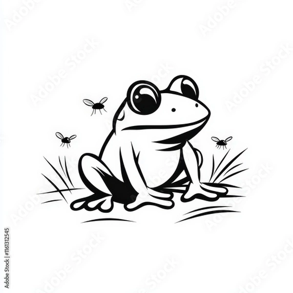 Fototapeta A Charming Black and White Frog Sitting Calmly on Ground Surrounded by Nature Evoking a Sense of Peace and Simplicity in a Serene Environment