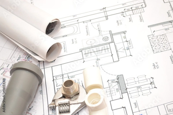 Obraz Сантехнический план подключения водоснабжения отопления и канализации.