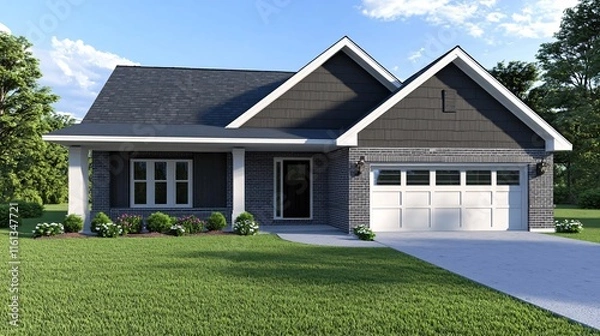 Fototapeta clean and simple architectural home design with geometric features, highlighting modern residential construction in an artistic illustration