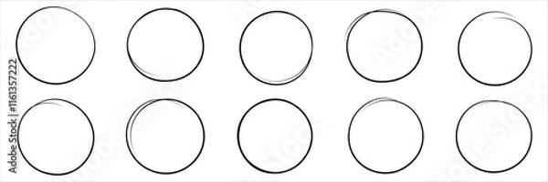 Obraz Hand drawn circle line sketch set. Circular  vector image. Hand drawn circle with doodle patterns. Vector brush strokes circles of paint on white background.